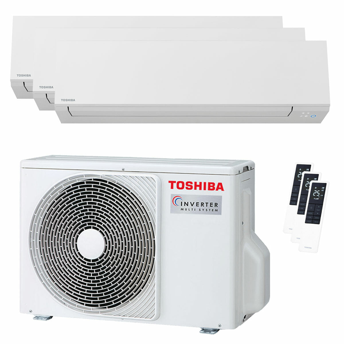 Climatiseur trial split Toshiba SHORAI Edge White 7000+9000+12000 BTU inverseur A+++ unité extérieure wifi 5,2 kW 