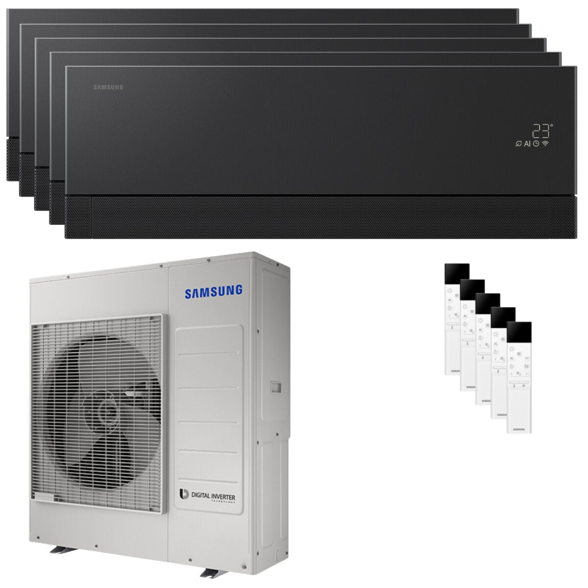 Samsung WindFree Première Penta Split-Klimaanlage 7000+7000+7000+7000+7000 BTU Inverter A++ WLAN-Außeneinheit 10 kW Speckstein-Anthrazit