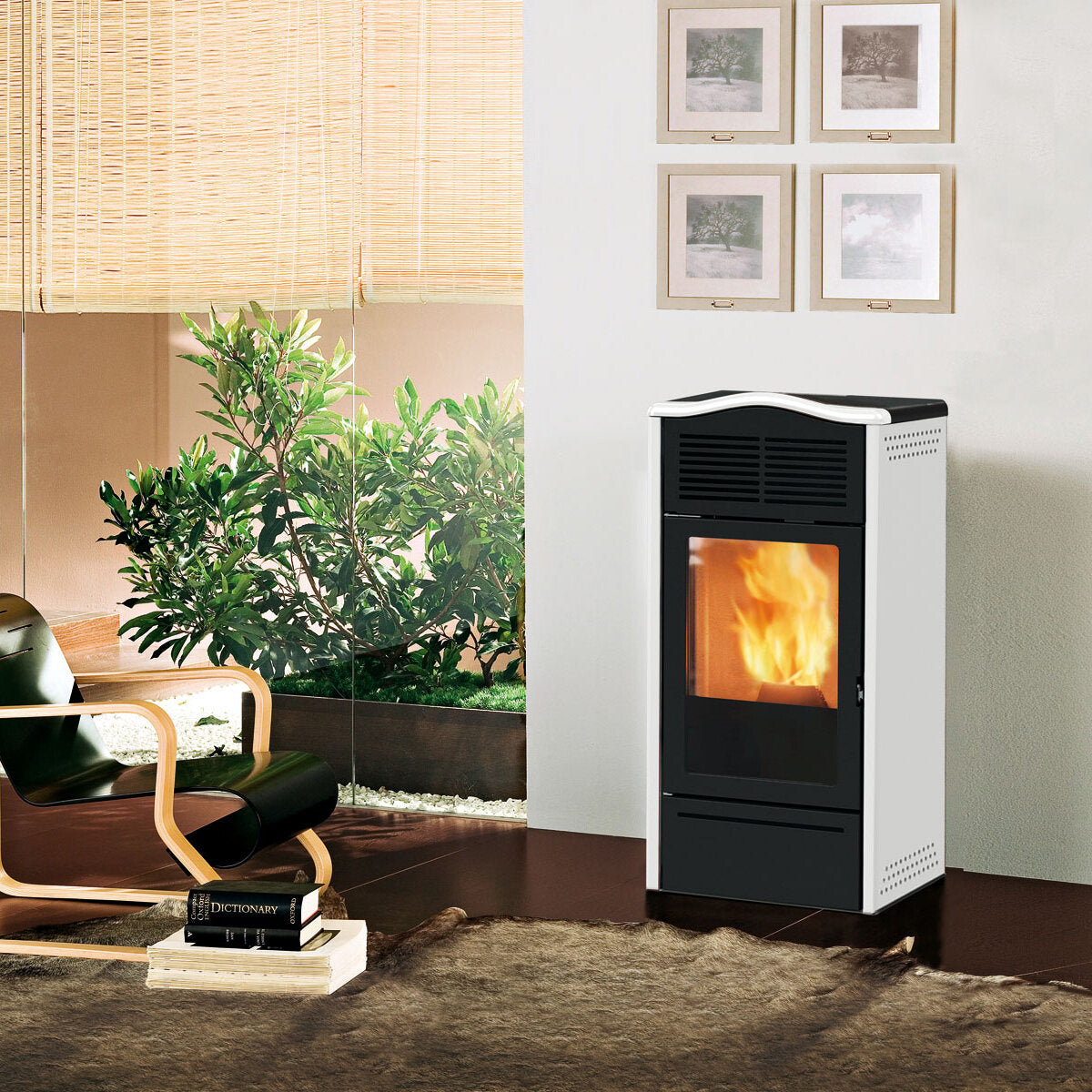 Italiana Camini Piro2 7 kW air pellet stove in matt white