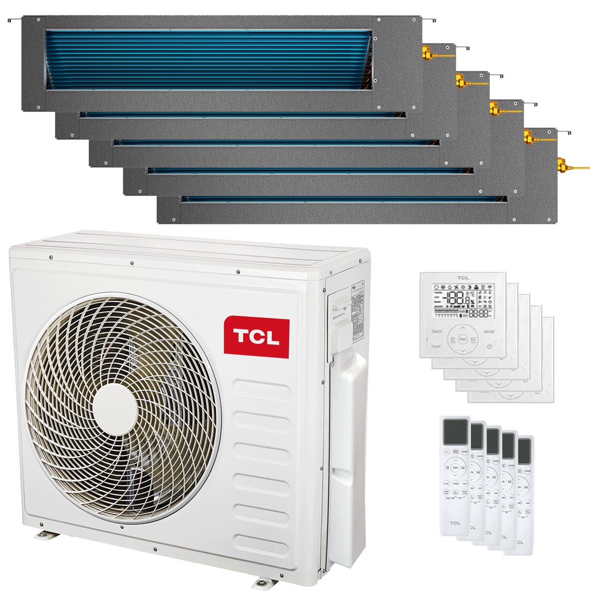 Climatiseur gainable TCL Série D Penta Split 9000+9000+9000+9000+18000 BTU Inverter A++ Wifi Unité externe 12,2 kW 