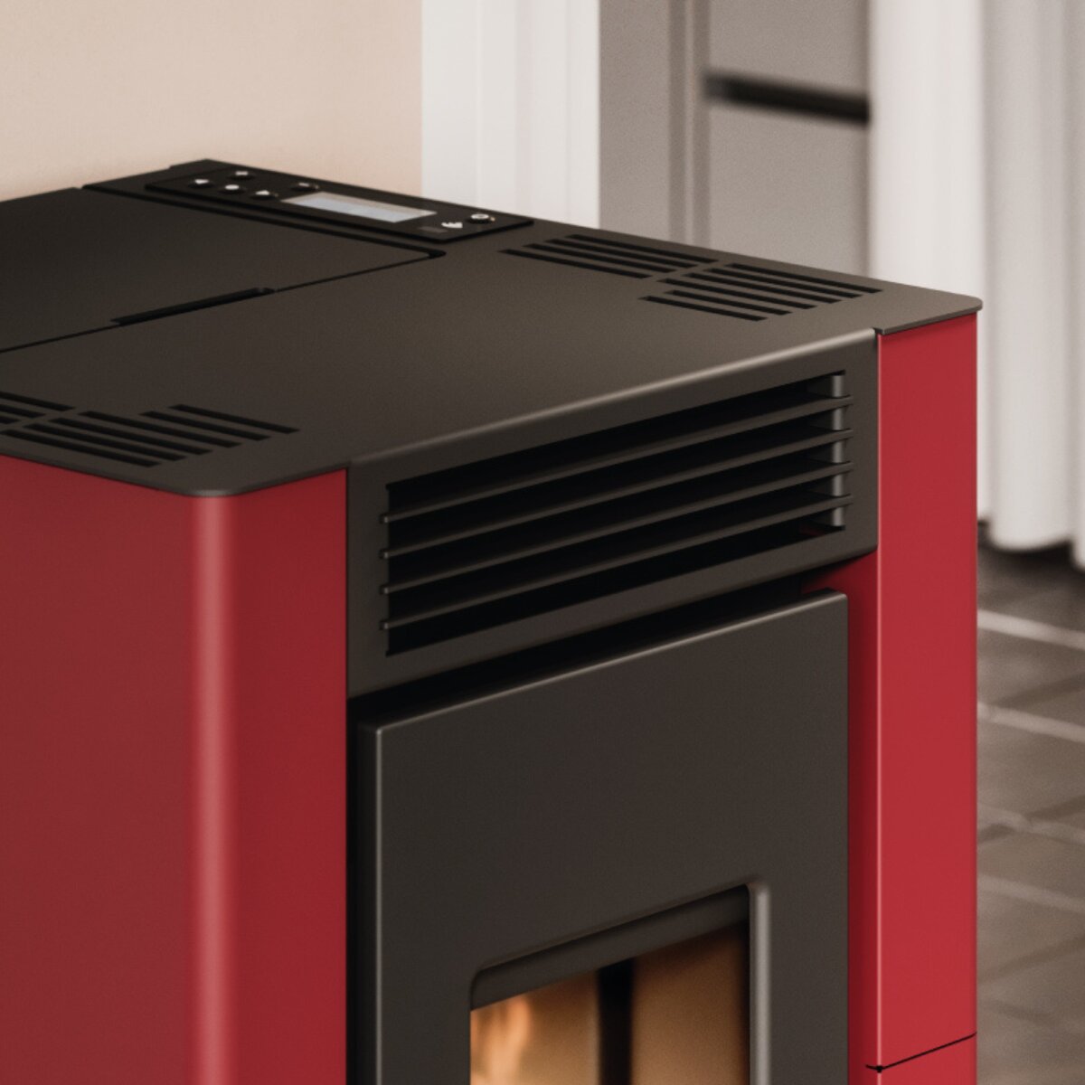 Poêle à granulés Cadel Cristal 6 Air, 5,5 kW - WiFi, Rouge