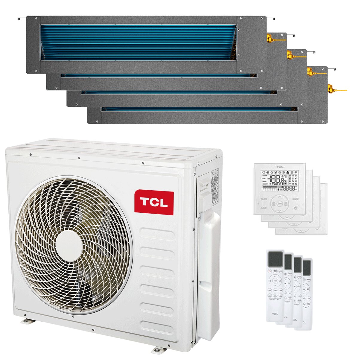 Climatiseur gainable TCL Série D Quadri Split 12 000 + 12 000 + 18 000 + 18 000 BTU Inverter A++ Wifi Unité externe 12,2 kW 