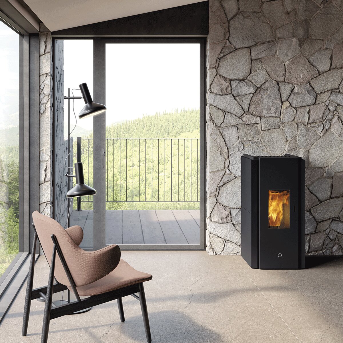 Pelletofen EK63 ZONE80 - Edilkamin-Gruppe - 7,6 kW luftdicht Schwarz