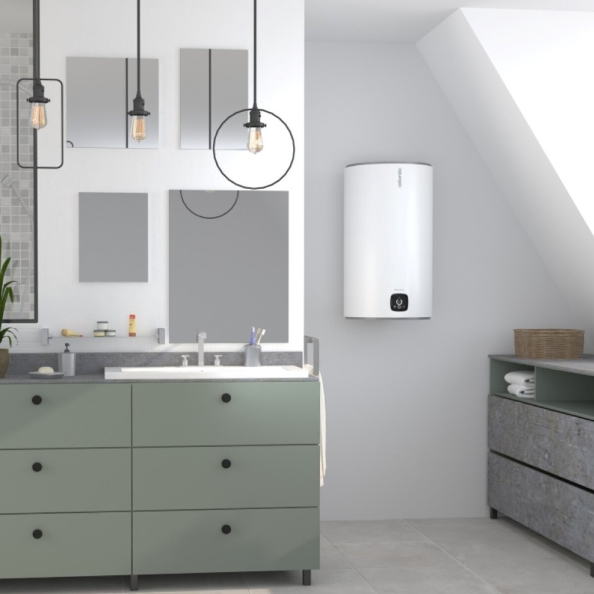 Chauffe-eau électrique vertical Atlantic Genius Steatite Wi-Fi 50 litres