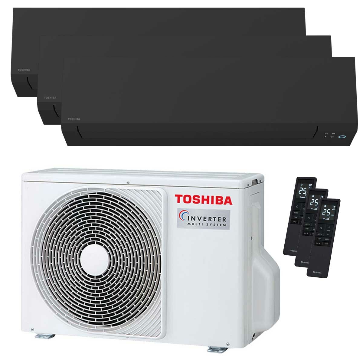 Climatiseur trial split Toshiba SHORAI Edge Black 5000+7000+9000 BTU inverseur A+++ unité extérieure wifi 5,2 kW 
