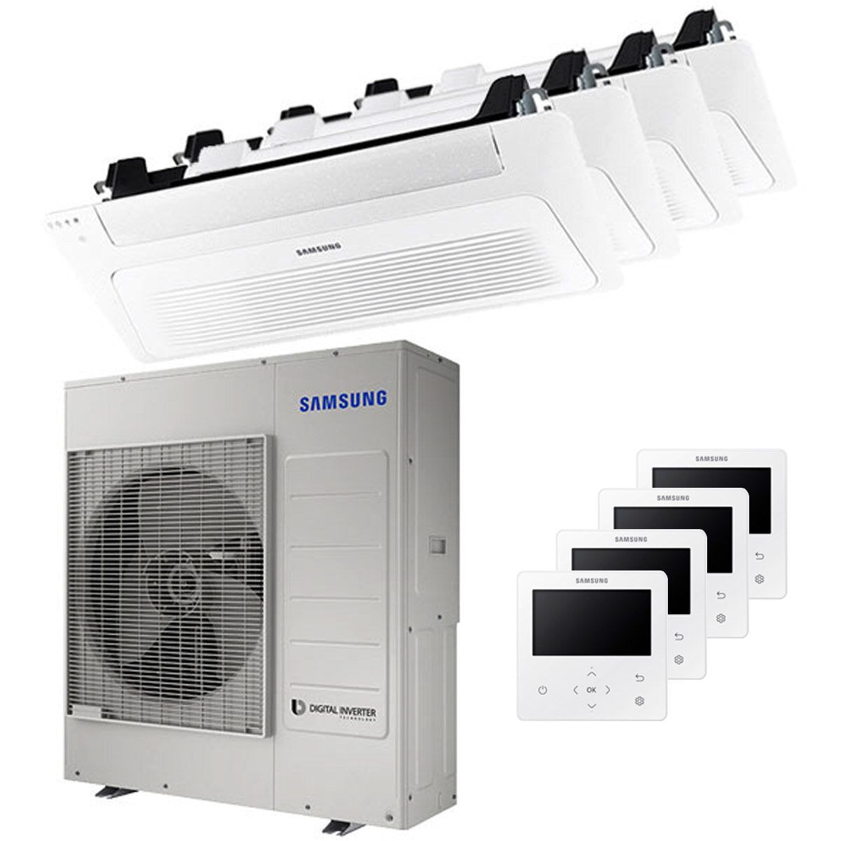 Samsung Air Conditioner Cassette WindFree 1 Way split panels 12000 + 12000 + 12000 + 12000 BTU inverter A ++ outdoor unit 10.0 kW