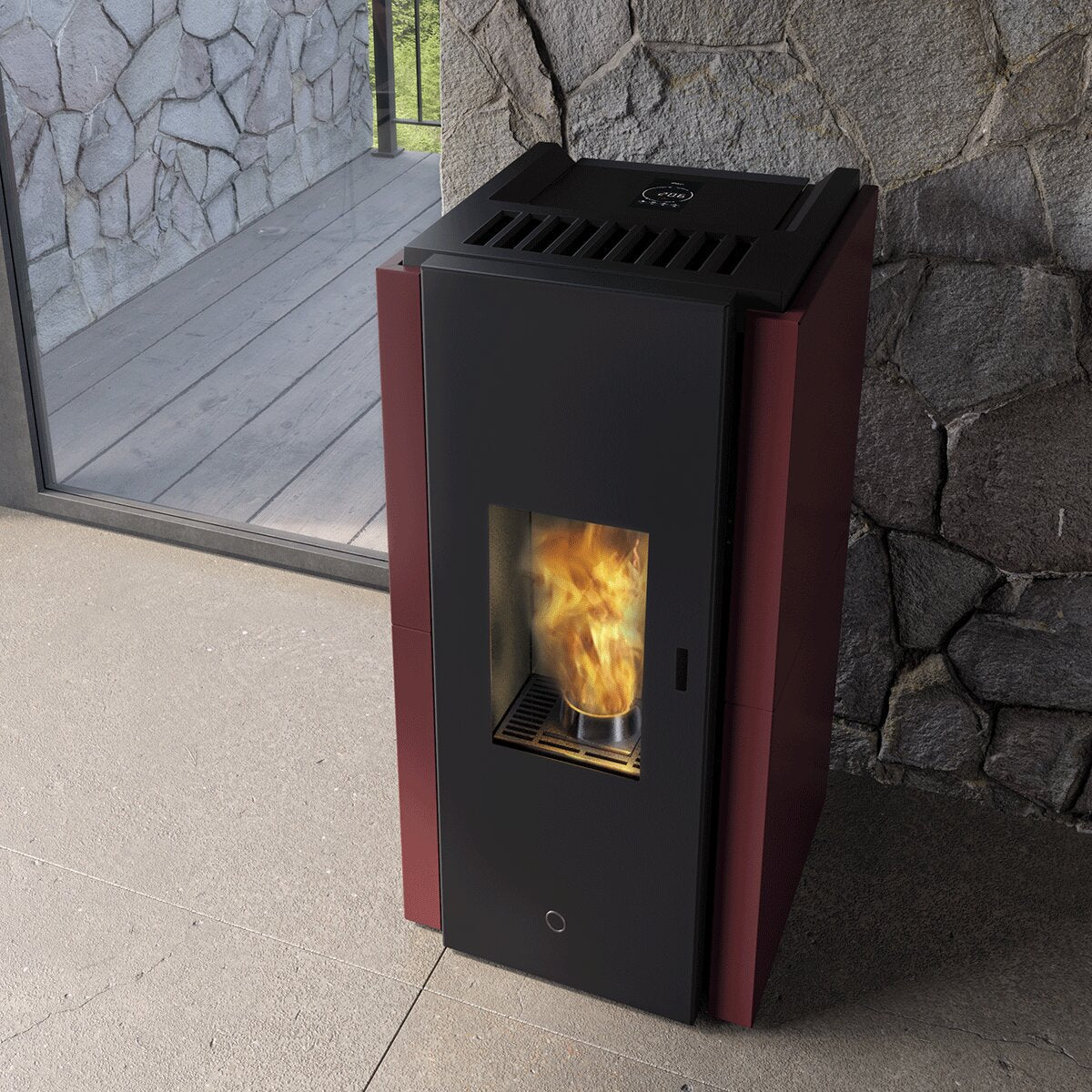 Pelletofen EK63 ZONE80 – Edilkamin-Gruppe – 7,6 kW luftdicht Bordeaux