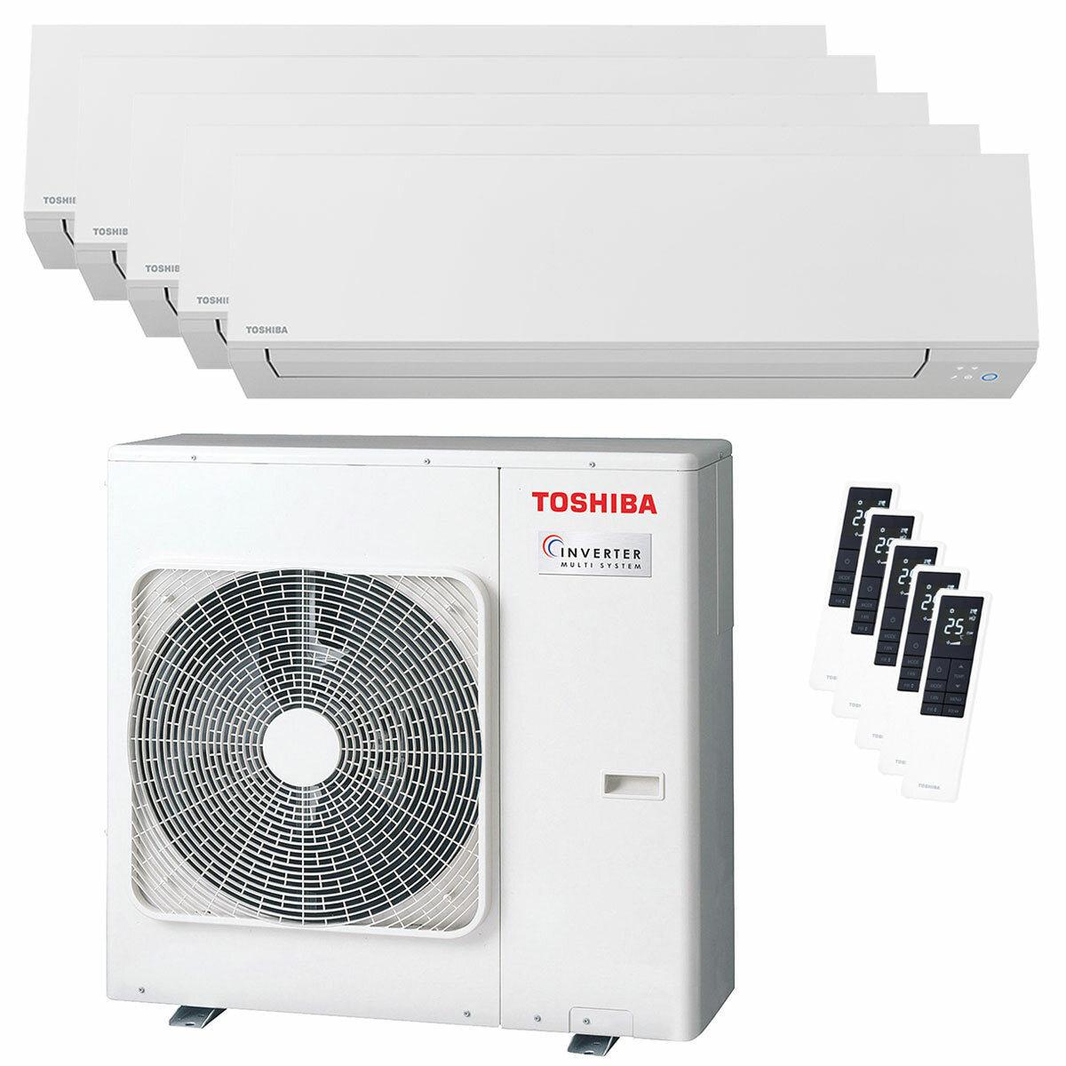 Toshiba SHORAI Edge White Penta-Split-Klimaanlage 9000+9000+9000+12000+16000 BTU Inverter A++ WLAN-Außeneinheit 10 kW 
