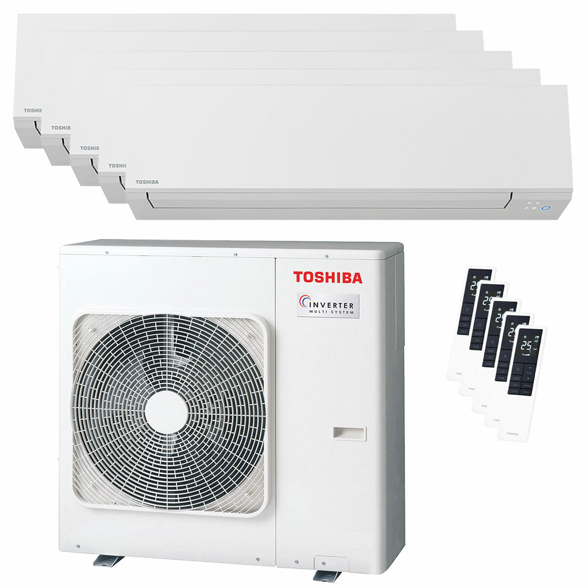 Toshiba SHORAI Edge White penta split air conditioner 7000+9000+9000+9000+16000 BTU inverter A++ wifi external unit 10 kW