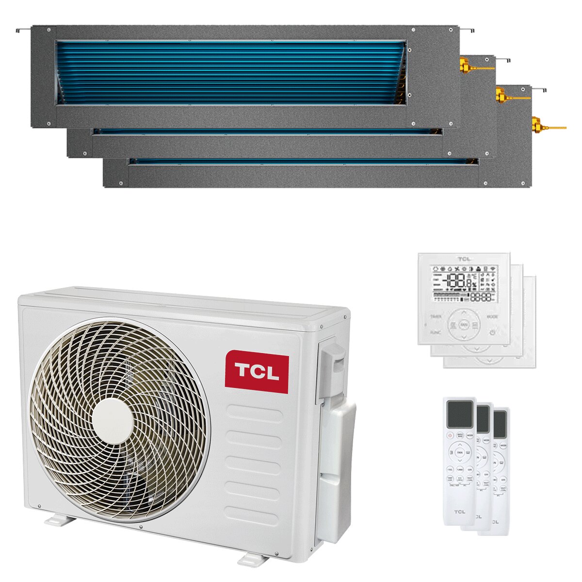 Climatiseur gainable TCL Série D, split d'essai 9000+12000+12000 BTU, onduleur A++, unité externe Wi-Fi 7,9 kW 