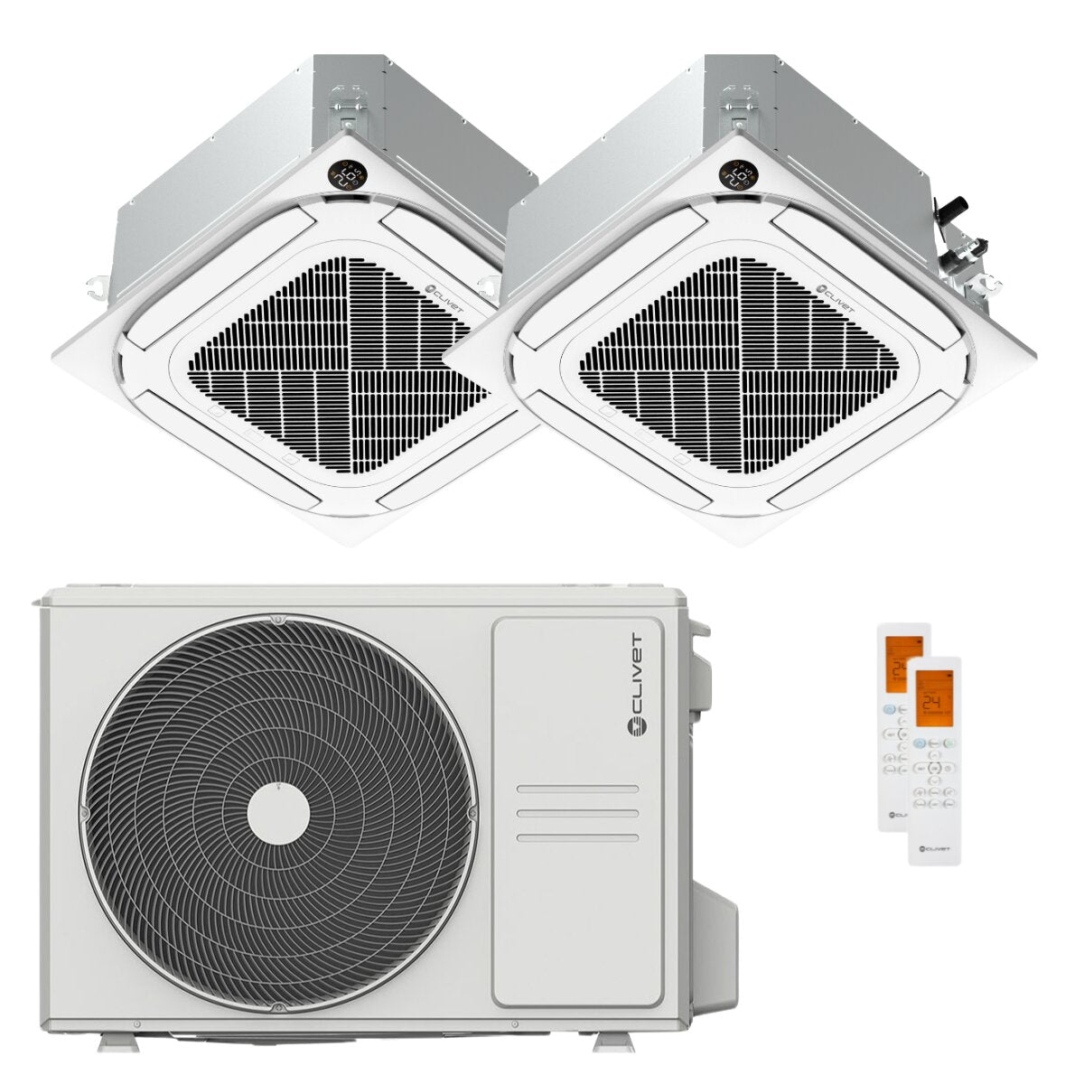 Climatiseur cassette compact 4 voies Clivet IBA1-Y, double split, 9000 + 9000 BTU, inverter, A++, wifi, unité extérieure, 4,1 kW 