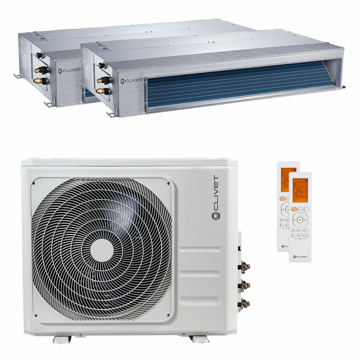 Clivet DUCT 2 dual split ductable air conditioner 18000+18000 BTU inverter A+ outdoor unit 12.3 kW