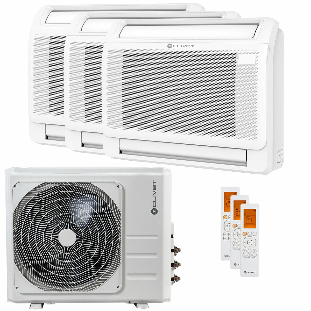 Clivet CONSOLE 3 trial split air conditioner 9000+12000+18000 BTU inverter A+ outdoor unit 12.3 kW