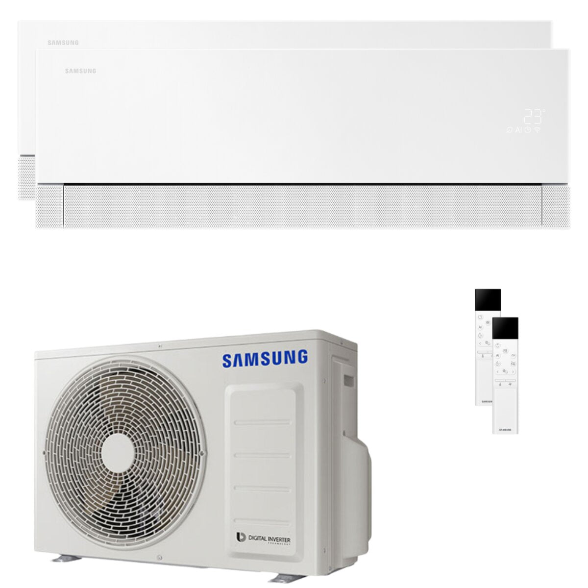 Climatiseur split bi-split Samsung WindFree Première Plus 7000+12000 BTU inverter A+++ wifi unité extérieure 4 kW 