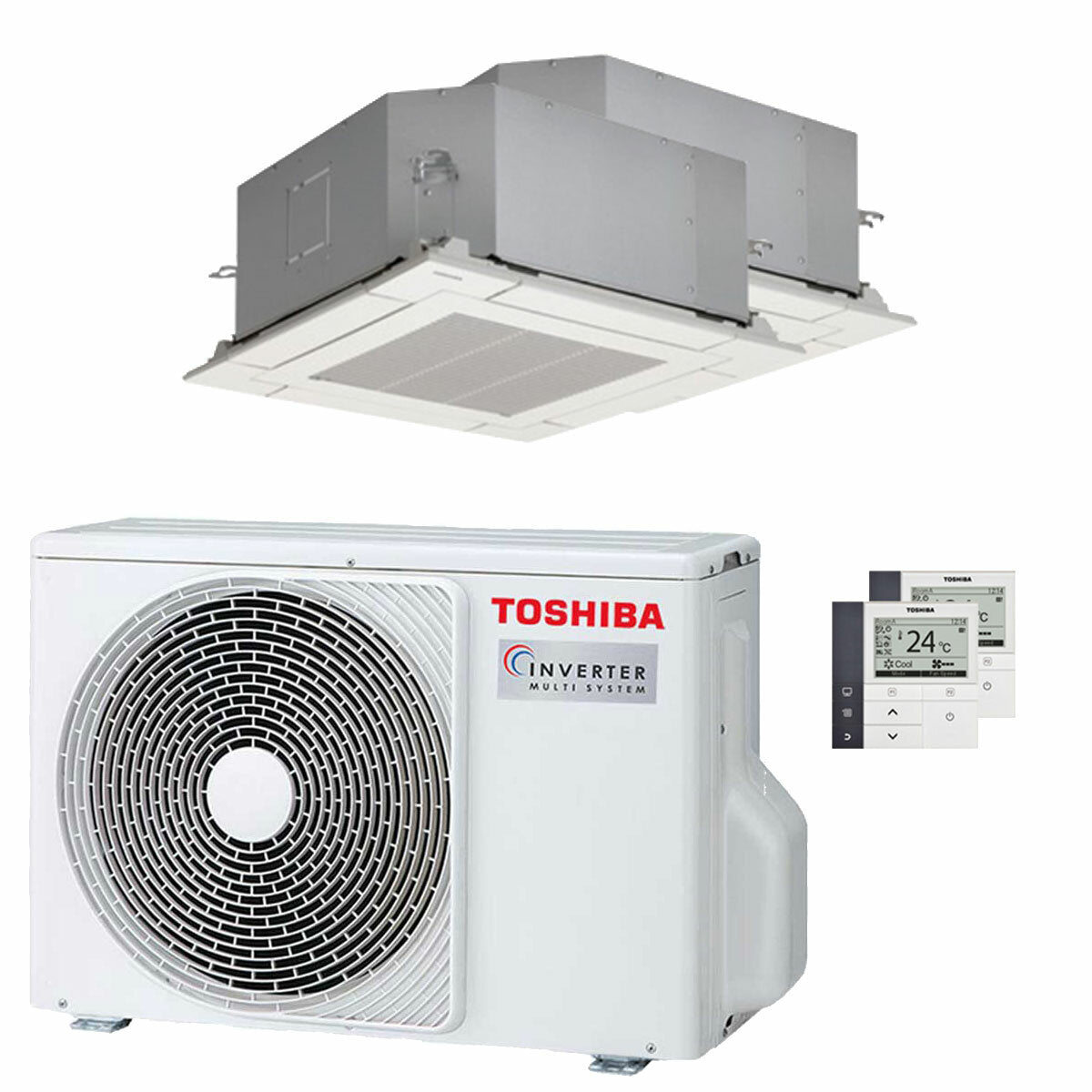 Climatiseur Toshiba U2 cassette compacte 4 voies dual split 9000+9000 BTU inverseur A++ unité extérieure 5,2 kW 