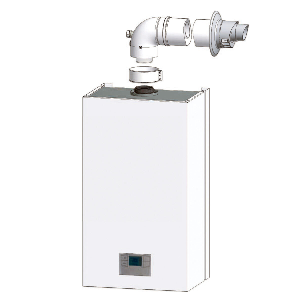 Kit d'installation de chaudière avec évacuation coaxiale universelle des fumées, séparateur de boues, distributeur de polyphosphate et cartouche neutralisante