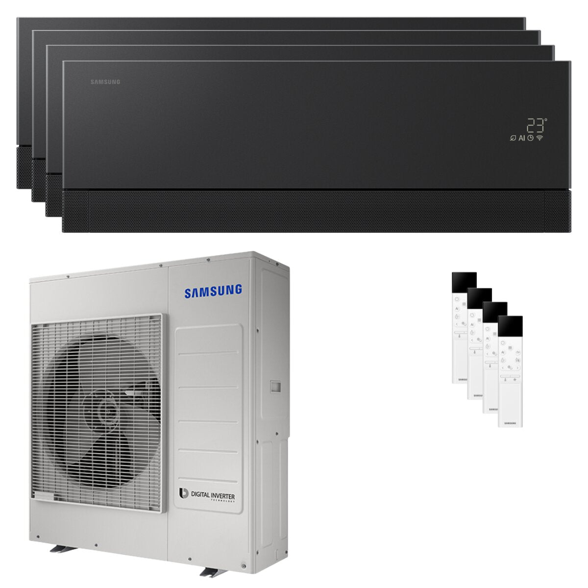 Climatiseur split quadri-split Samsung WindFree Première Plus 9000+12000+12000+12000 BTU Inverter A++ Wi-Fi Unité extérieure 10 kW Stéatite au charbon actif