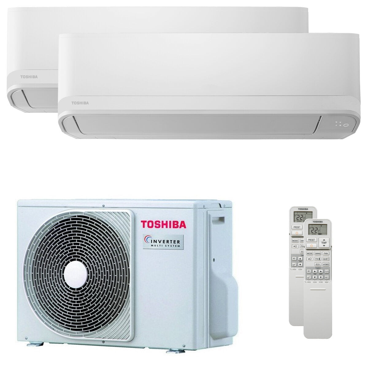 Klimaanlage Toshiba Seiya Classic 2025 Dual Split 5000+7000 BTU Inverter A++ Außengerät 3,3 kW 