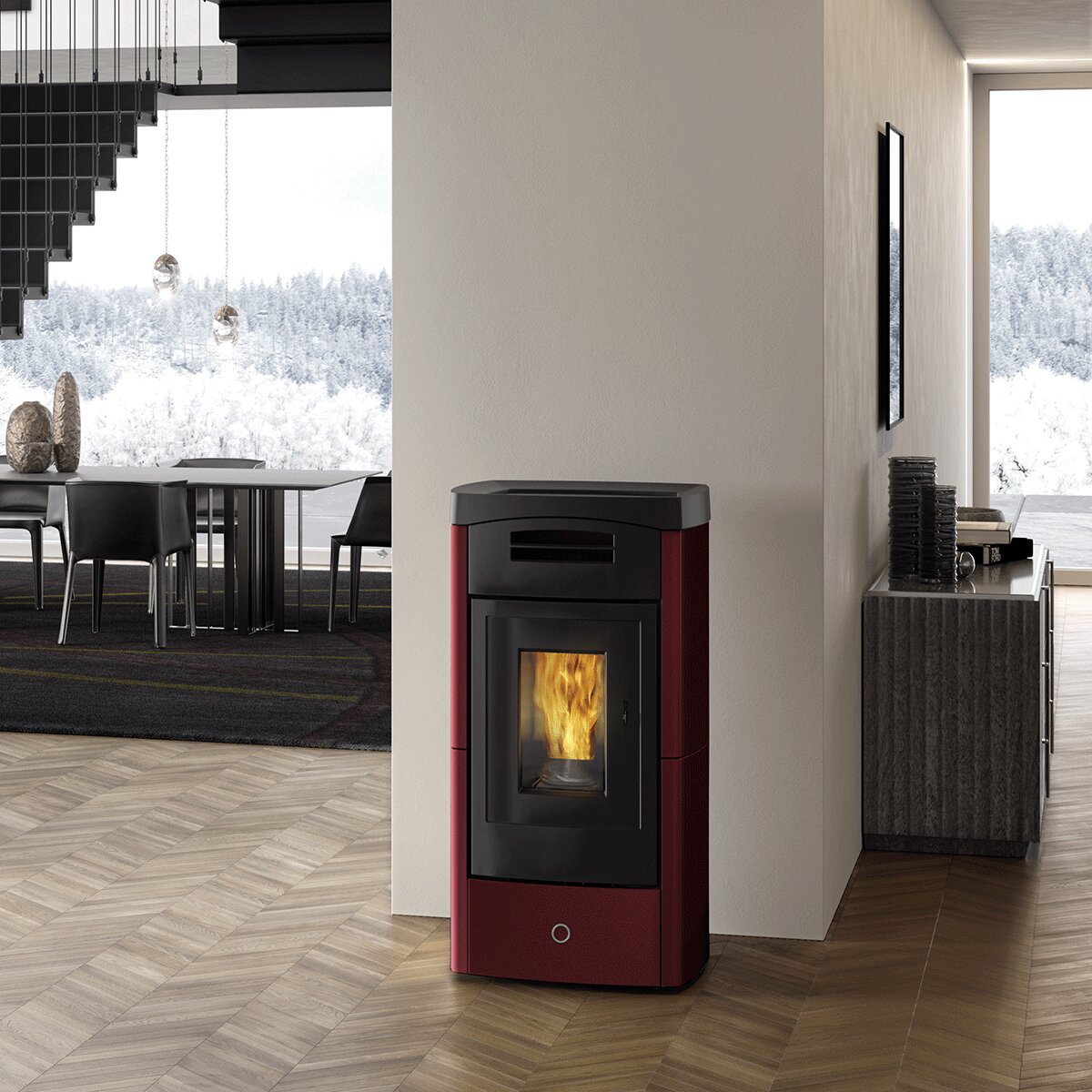 Pellet stove EK63 DAILY130++ - Edilkamin group - 12.5 kW with ducted air Bordeaux
