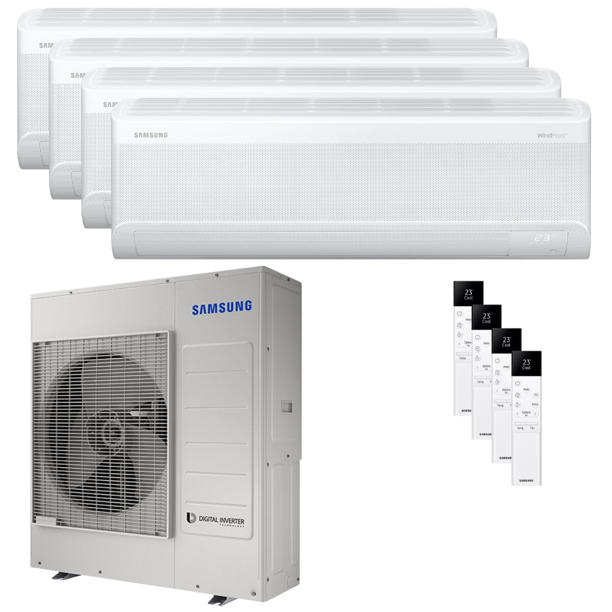 Samsung Windfree Elite S2 Quadri-Split-Klimaanlage 9000+12000+12000+12000 BTU Inverter A++ WLAN-Außeneinheit 10 kW 