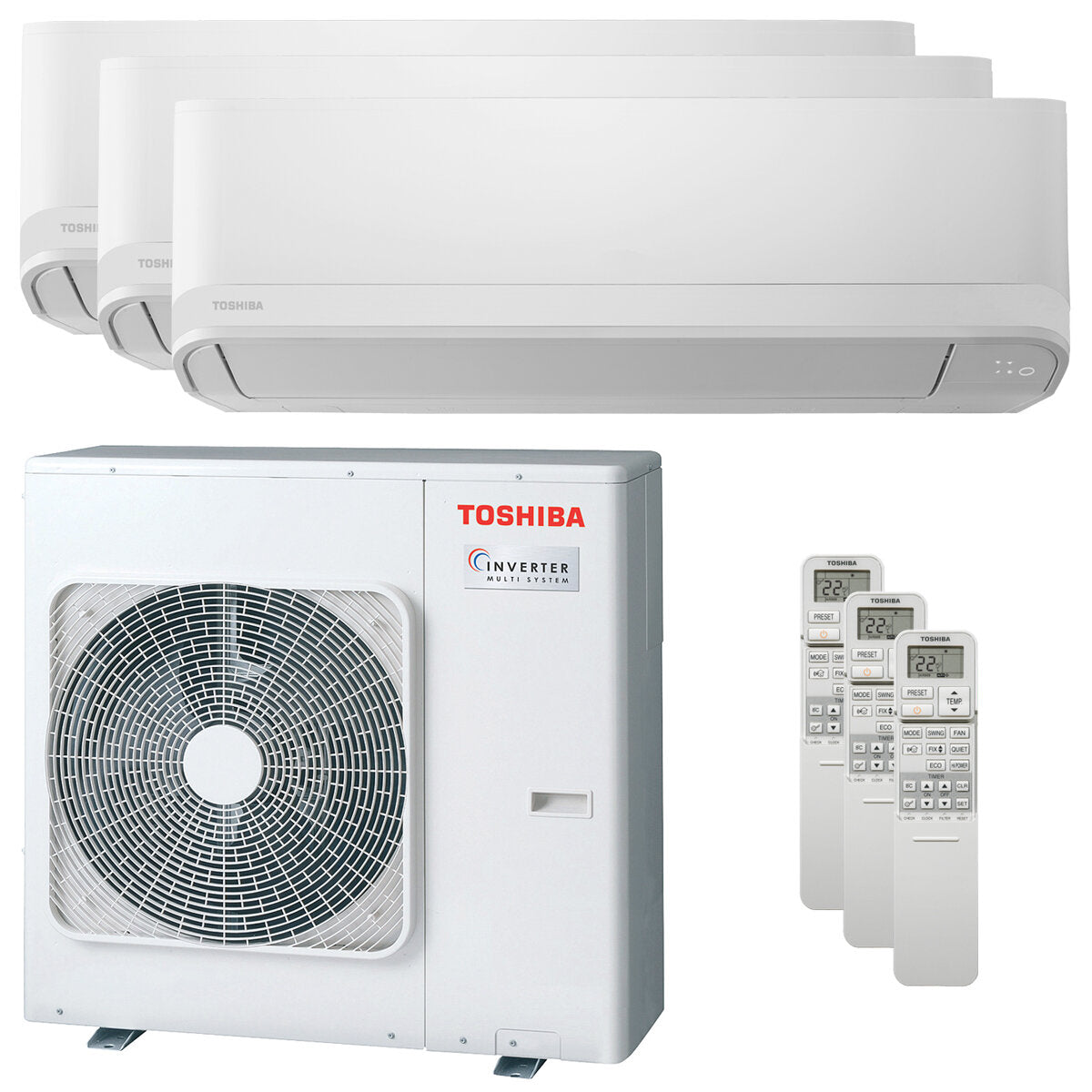 Climatiseur trial split Toshiba Seiya Classic 9000+9000+16000 BTU inverseur A+++ unité extérieure 7 kW 