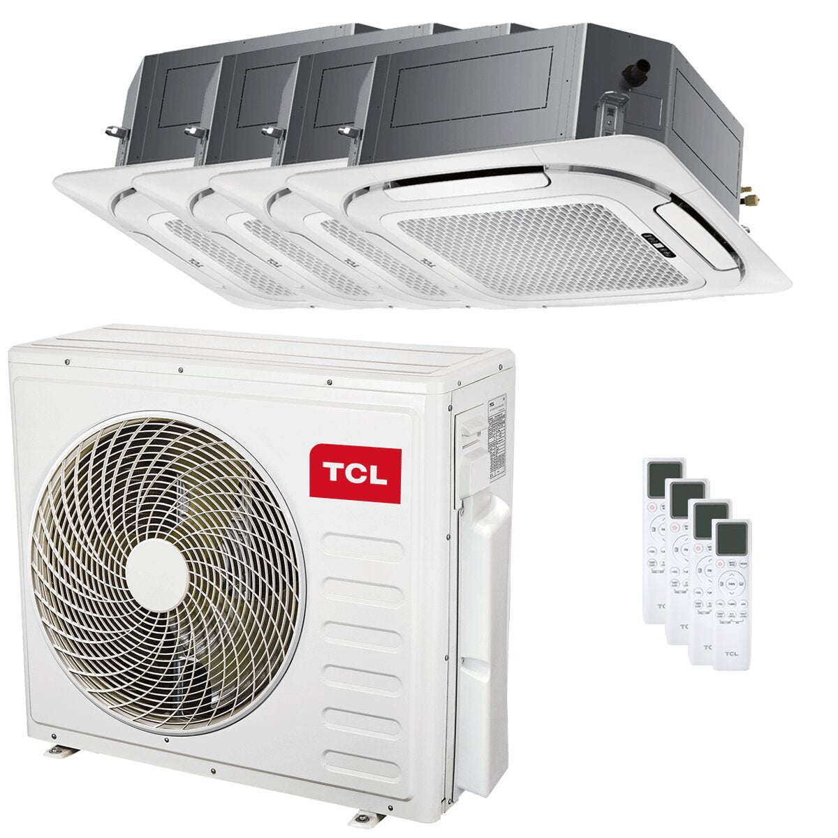 Climatiseur TCL Cassette 4 voies série S quadri split 9000+9000+12000+12000 BTU inverter A++ wifi unité extérieure 9,4 kW 