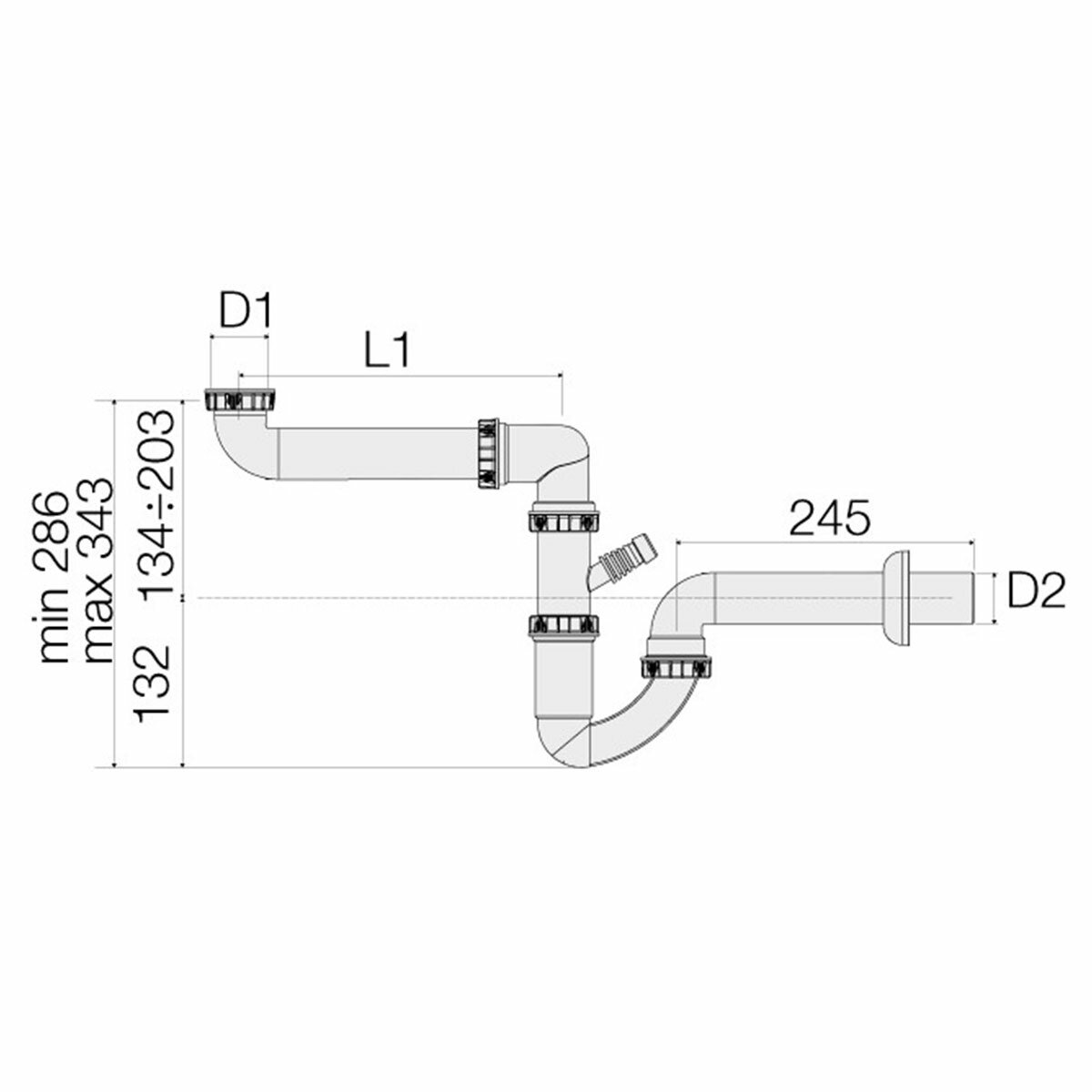 Valsir space-saving self-cleaning siphon for single sink