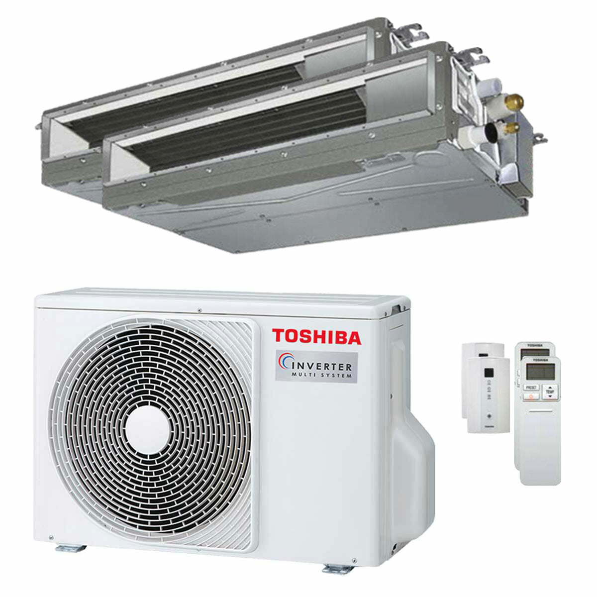 Climatiseur gainable Toshiba U2 dual split 9000+12000 BTU inverseur A++ unité extérieure 4,0 kW