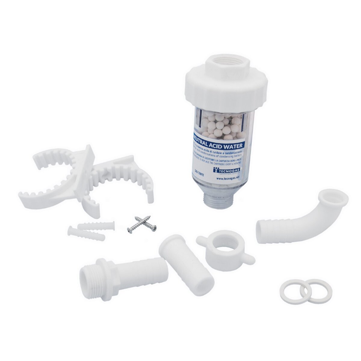 Immergas-Kessel-Installationssatz mit geteiltem Rauchabzug, Schlammabscheider, Polyphosphat-Dosierer und Neutralisationskartusche