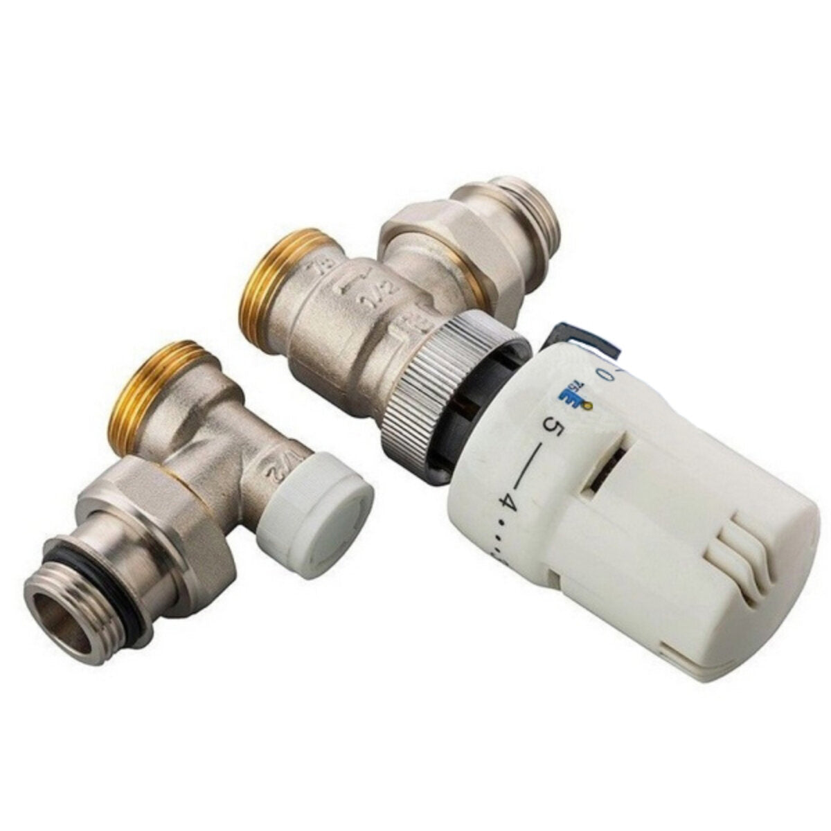 Ercos thermostatic kit with thermostatic valve and angle lockshield 1/2" m connections for radiators