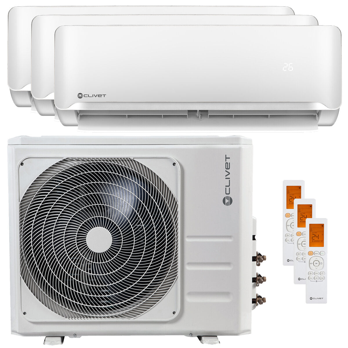 Climatiseur split Clivet Essential 2 (essai) 12 000 + 18 000 + 24 000 BTU, unité extérieure inverter classe A, 12,5 kW