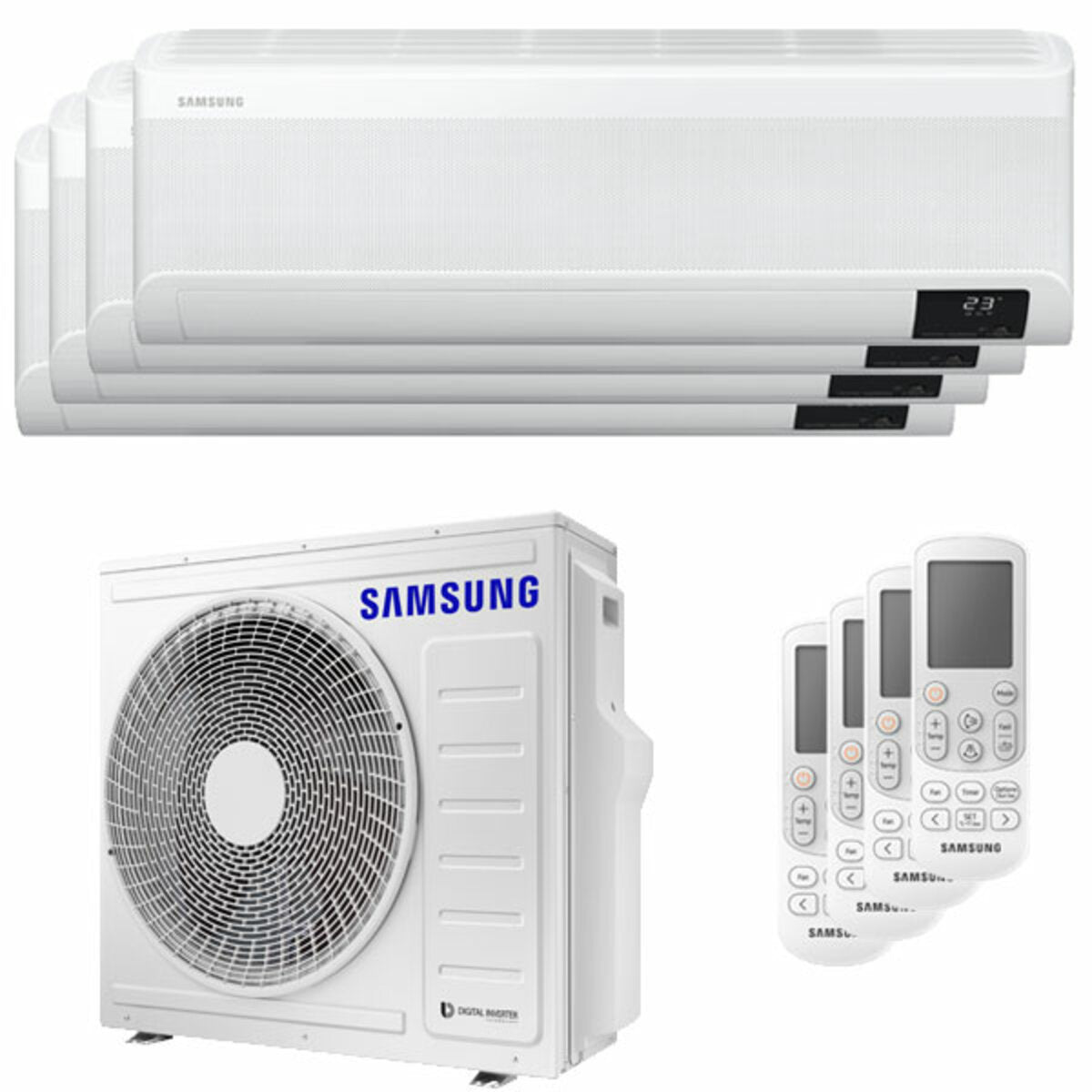 Samsung windfreie Klimaanlage Avant Quadri Split 7000 + 7000 + 7000 + 12000 BTU Inverter A++ WLAN Außengerät 8,0 kW
