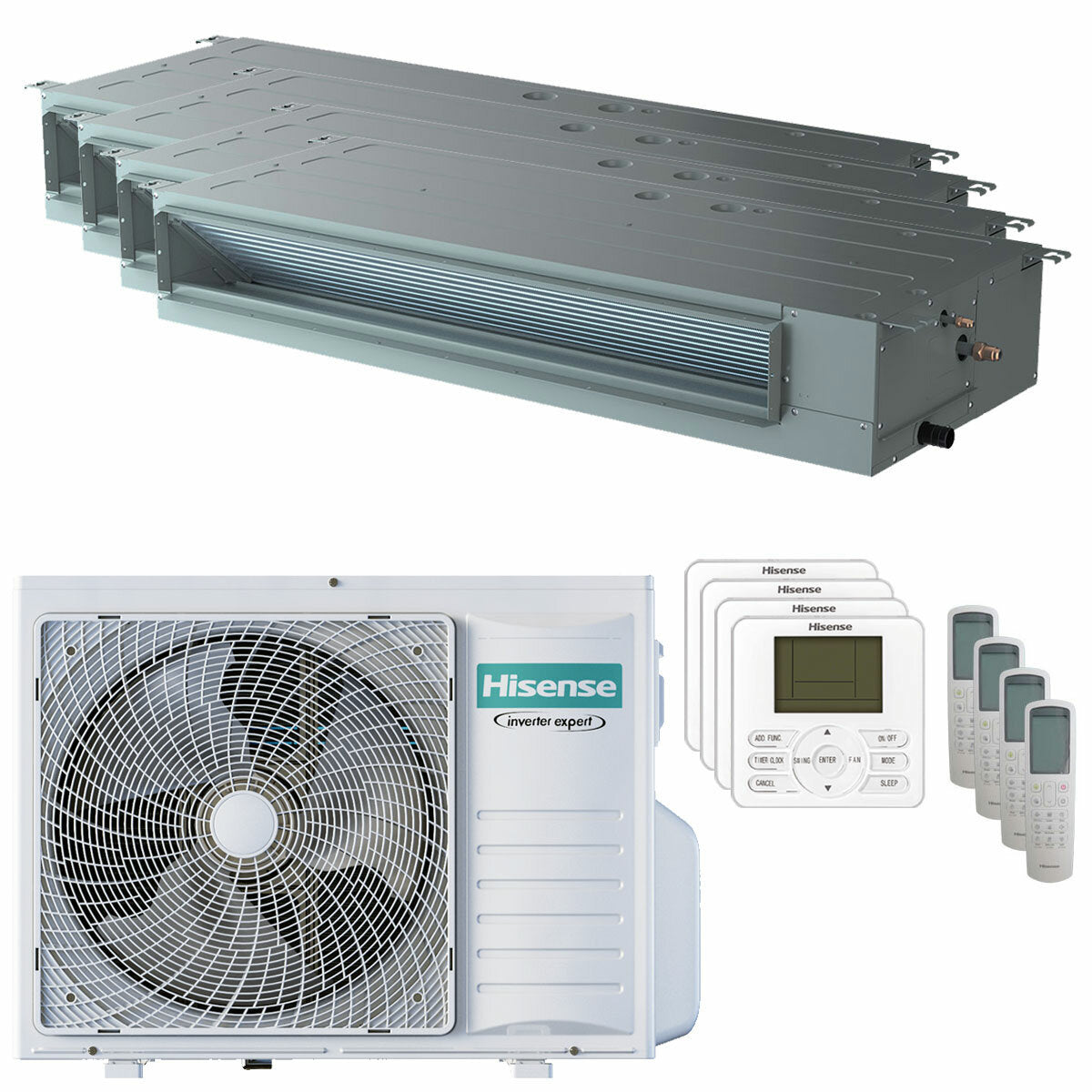 Hisense-Klimaanlage Ductable ADT Quad Split 9000+9000+9000+12000 BTU Inverter A++ Außengerät 8 kW 2023