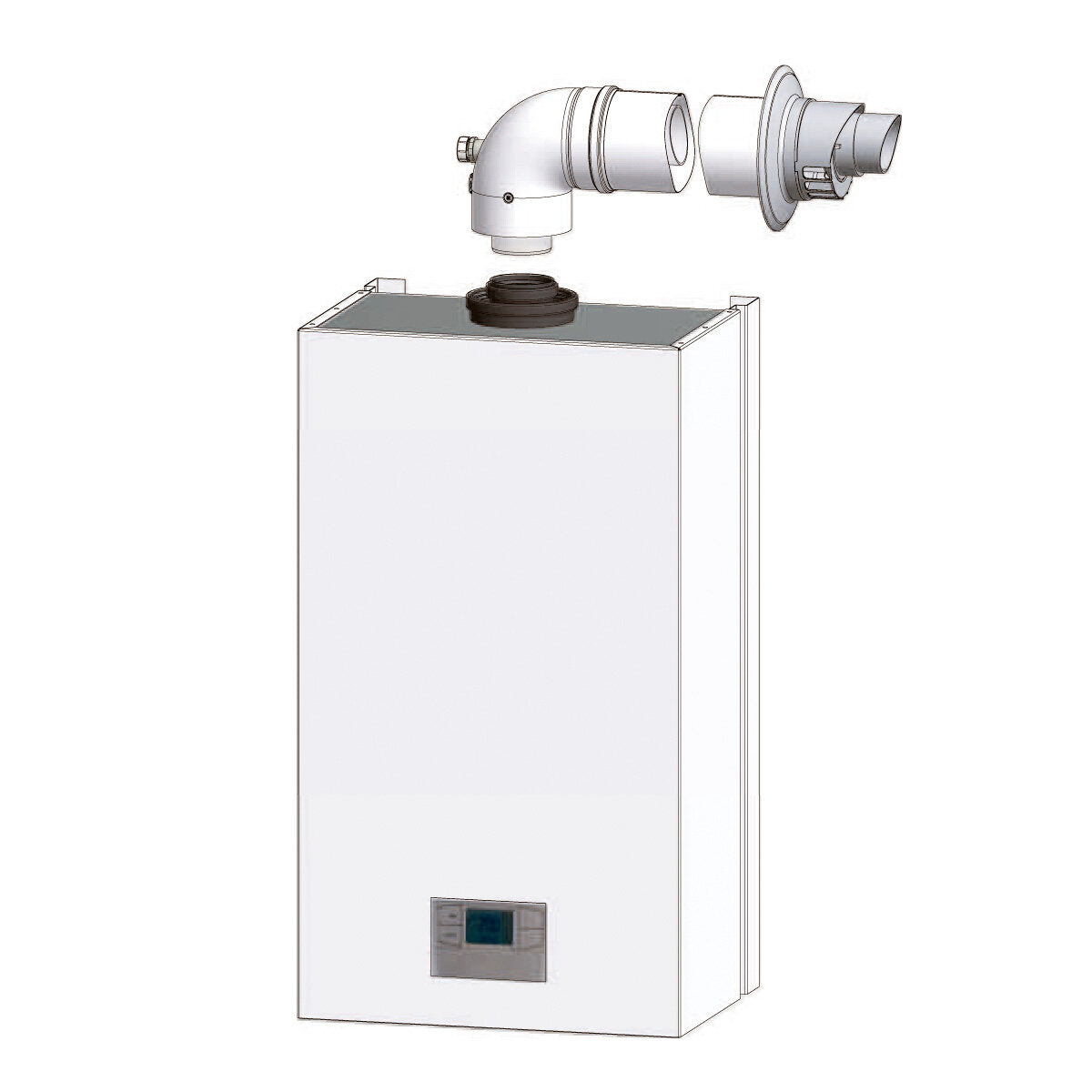 Kit d'installation de chaudière avec évacuation coaxiale universelle des fumées, séparateur de boues, distributeur de polyphosphate et cartouche neutralisante