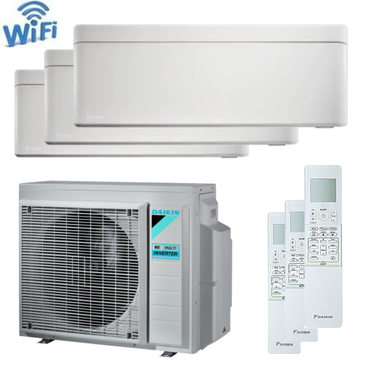 Daikin Stylish trial split air conditioner 5000 + 7000 + 15000 BTU inverter A +++ wifi outdoor unit 5.2 kW