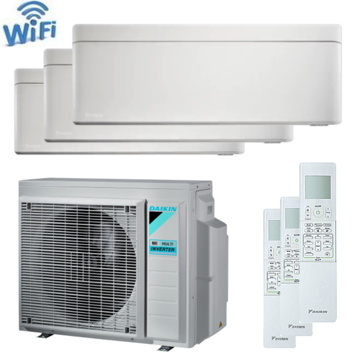 Climatiseur trial split Daikin Stylish 5000 + 7000 + 15000 BTU inverter A +++ unité extérieure wifi 5,2 kW