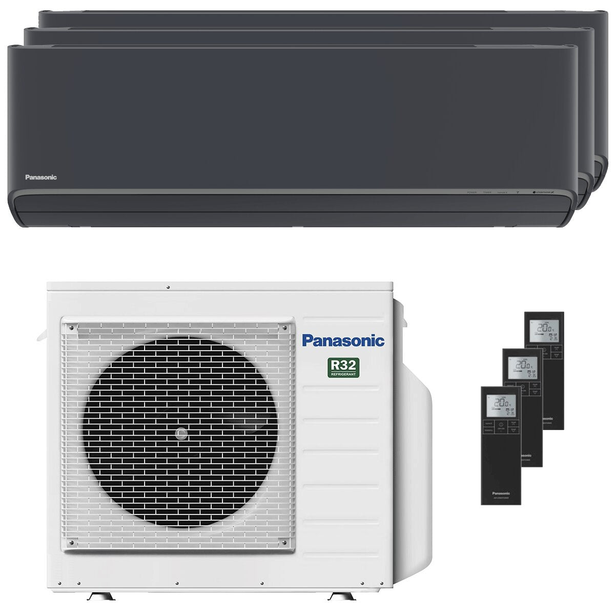 Panasonic Etherea Trial Split Klimaanlage 9000+12000+12000 BTU Inverter A+++ WLAN Außeneinheit 5,2 kW Graphitgrau