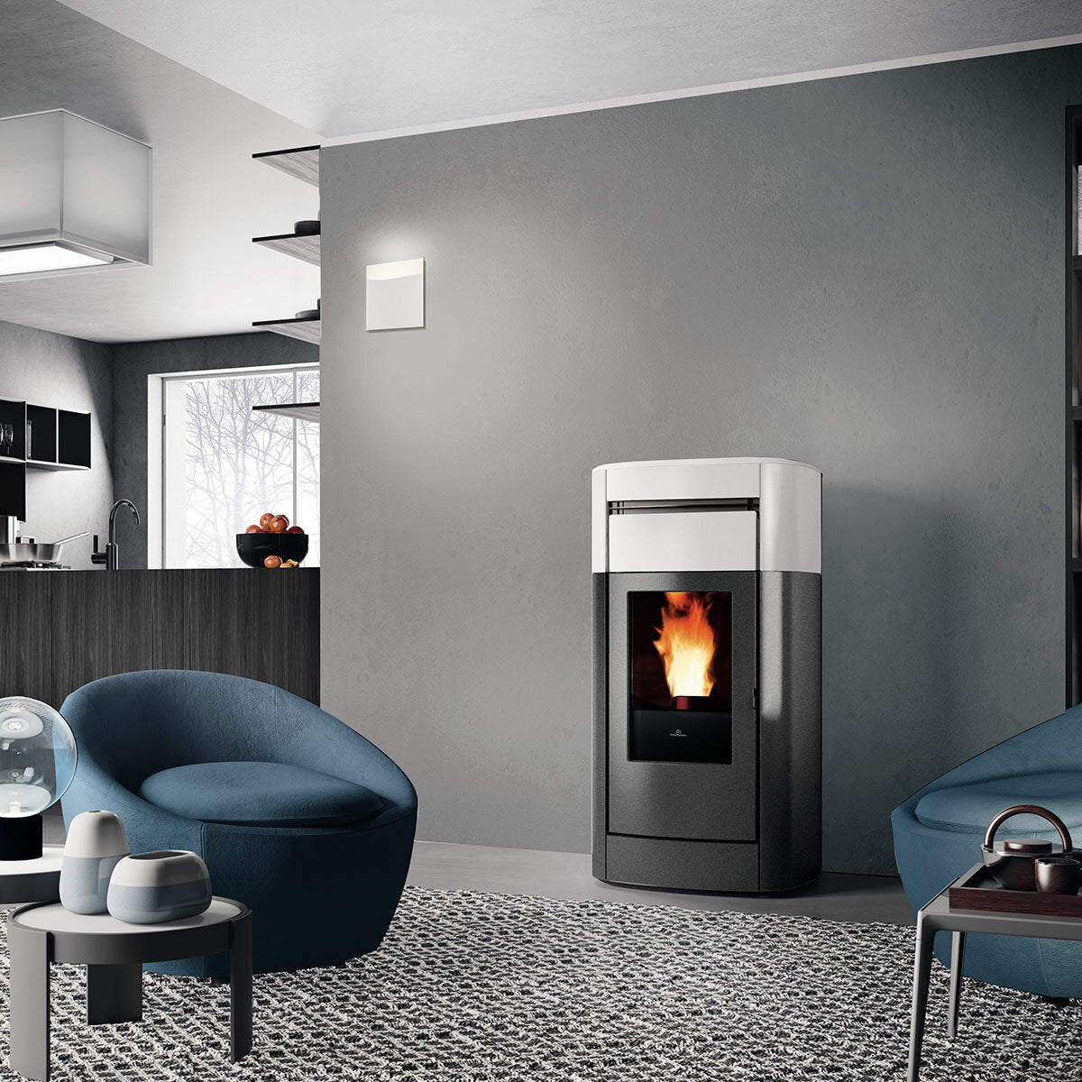 Edilkamin Vyda2 H 18 Up 19.2 kW Idro WiFi Matt White pellet stove