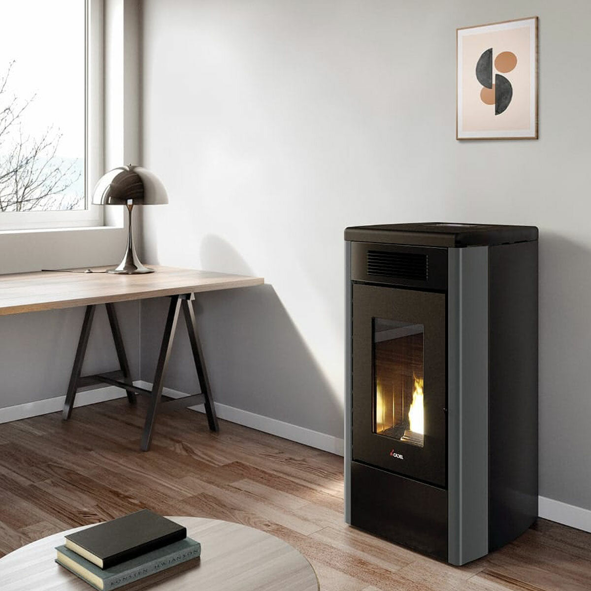 Cadel Atena Plus 14 Pelletkaminofen mit Warmluftzufuhr, 14 kW - WLAN, Anthrazit