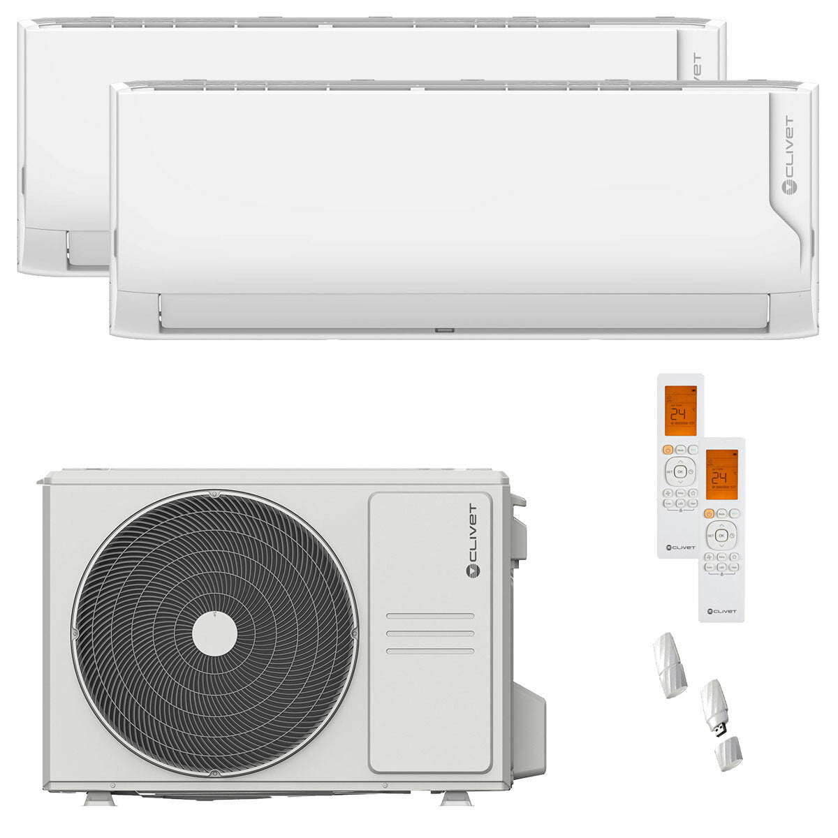 Clivet Cristallo 2 dual split air conditioner 9000+12000 BTU inverter A+ wifi external unit 4.1 kW