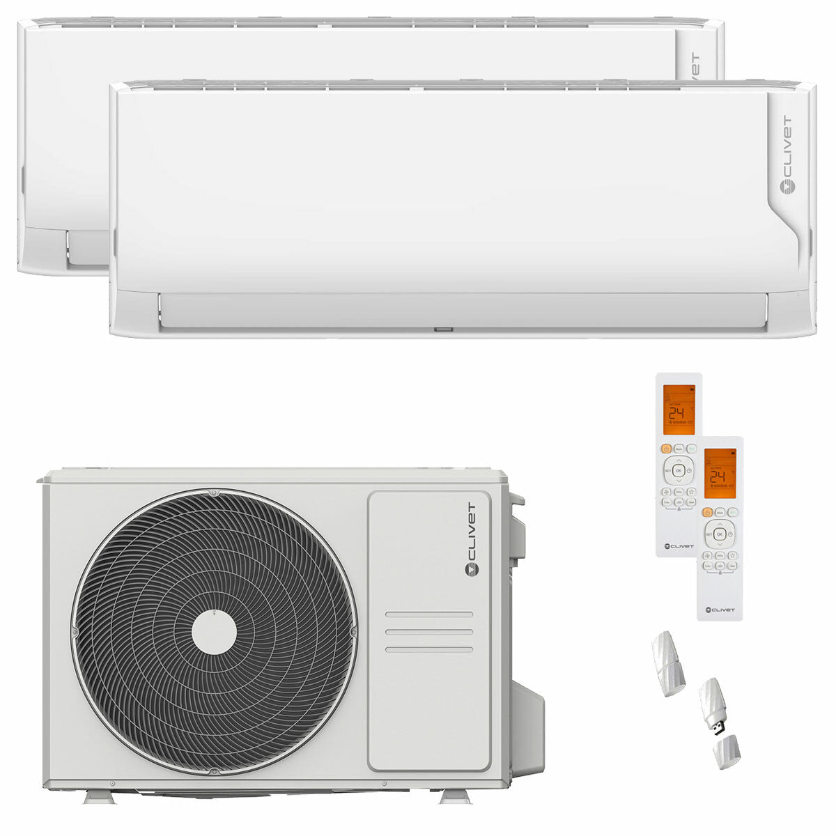 Clivet Cristallo 2 Dual-Split-Klimaanlage 9000+12000 BTU Inverter A+ WLAN-Außeneinheit 5,3 kW 