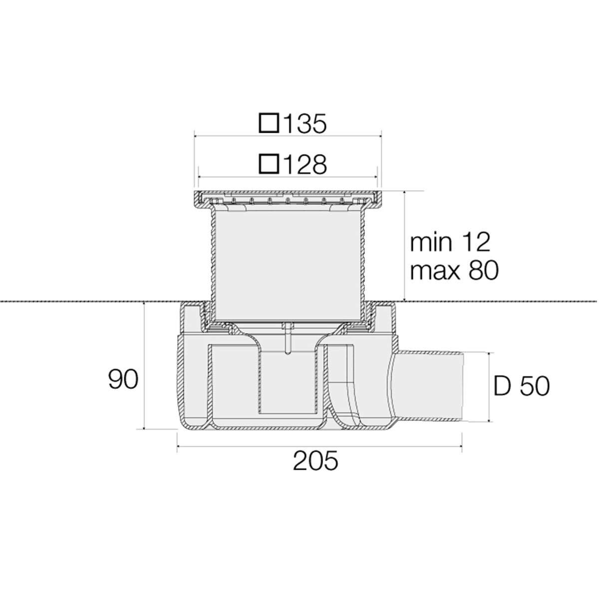 Valsirsiphon aus PP mit Siphon und Duschtuch D 50 Ablauf