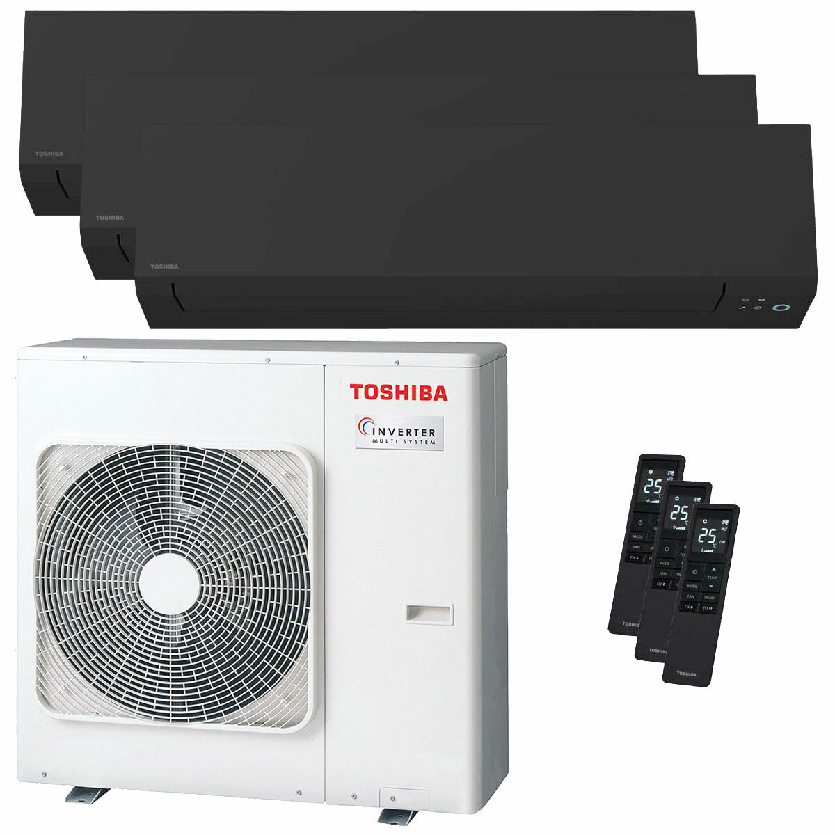 Toshiba SHORAI Edge Black Trial-Split-Klimaanlage 5000+5000+18000 BTU Wechselrichter A+++ WLAN-Außeneinheit 7 kW 