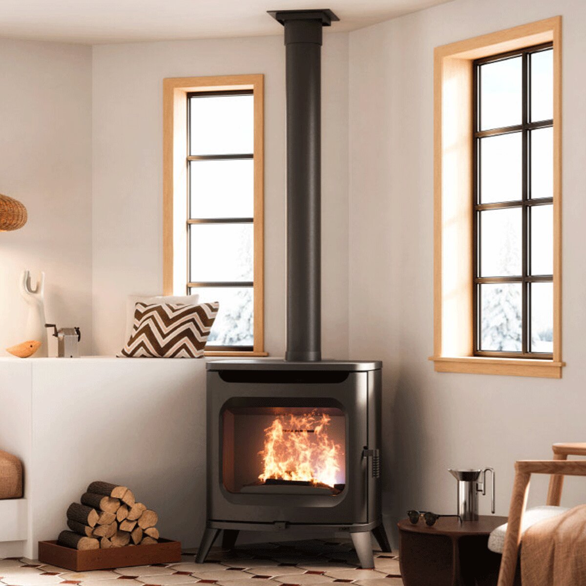 Poêle à bois air Cadel Hublot 8 7,5 kW Noir
