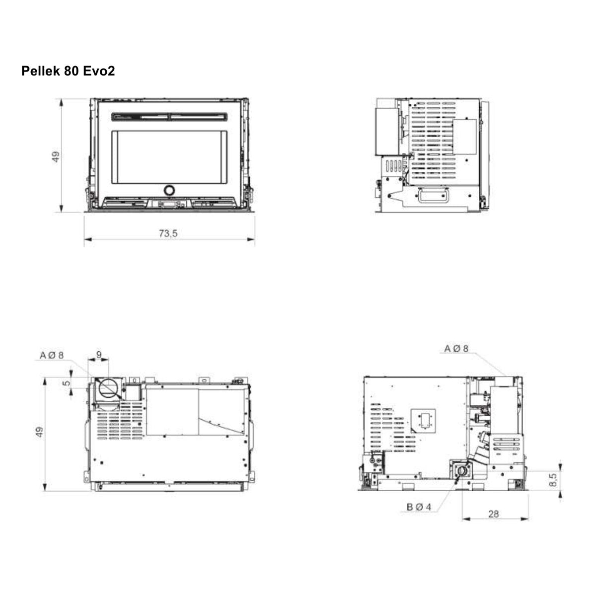 Pellet fireplace insert PELLEK80 EVO2 EK63 - Edilkamin group - 8 kW air WiFi