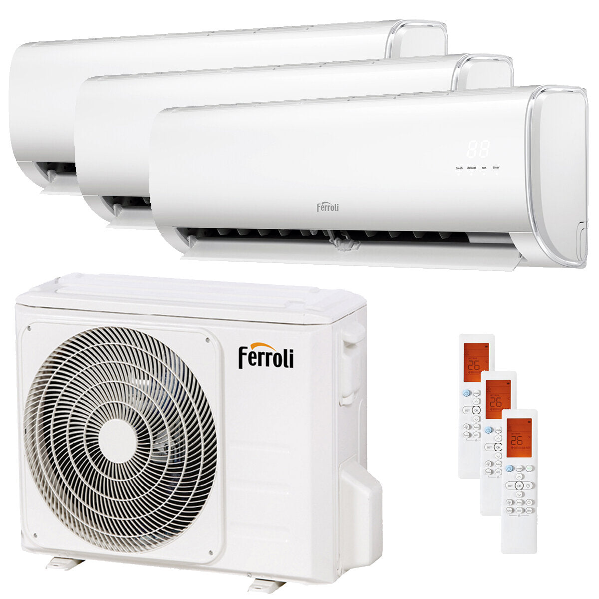 Ferroli Giada trial split air conditioner 9000+12000+18000 BTU inverter A+ wifi outdoor unit 8.2 kW