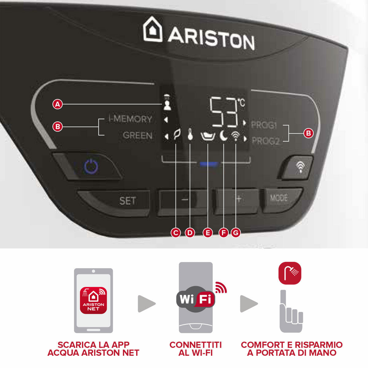 Ariston Lydos Hybrid electric water heater and hybrid heat pump 80 liters with WiFi
