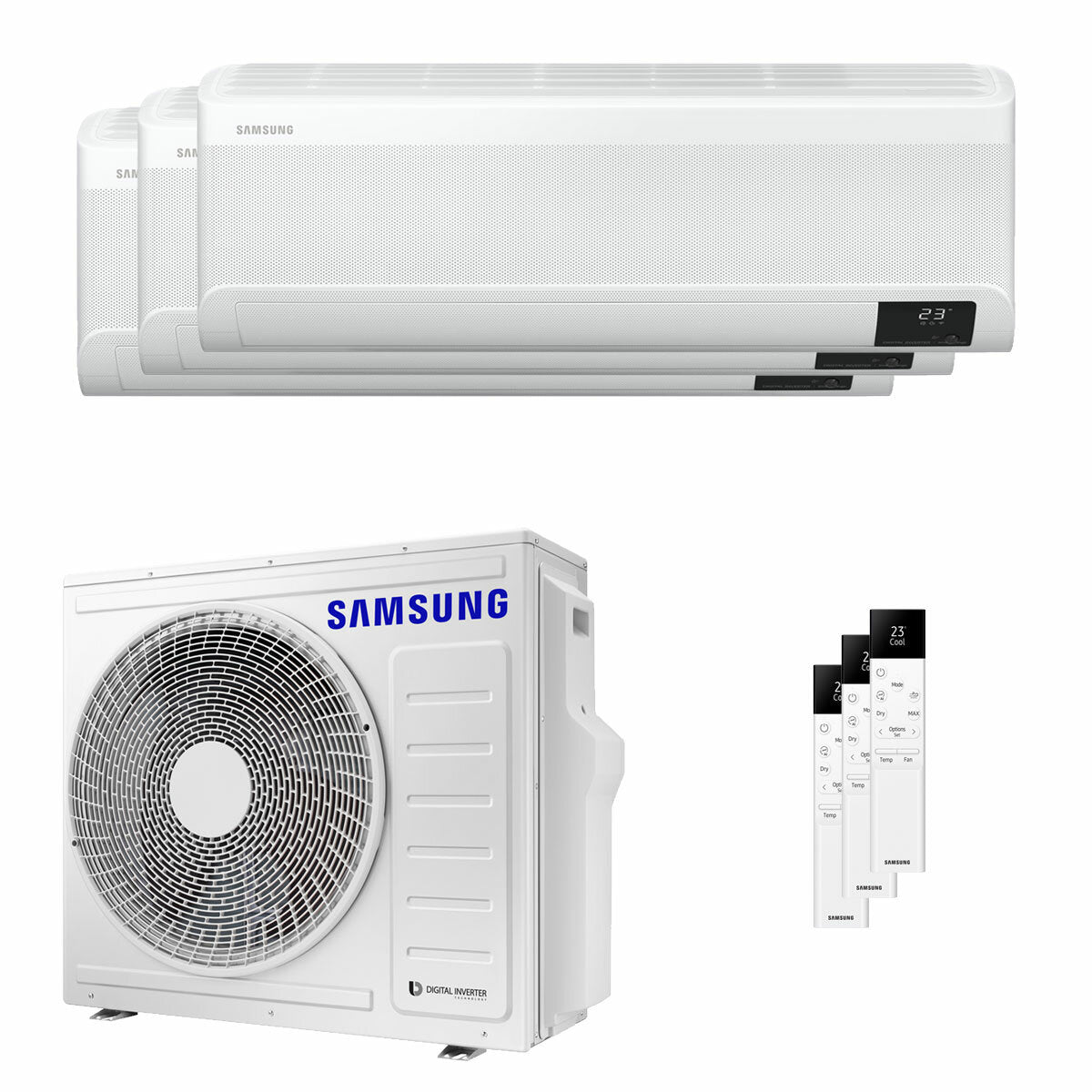 Samsung Windfree Elite 2023 trial split air conditioner 7000+12000+12000 BTU inverter A++ wifi outdoor unit 6.8 kW