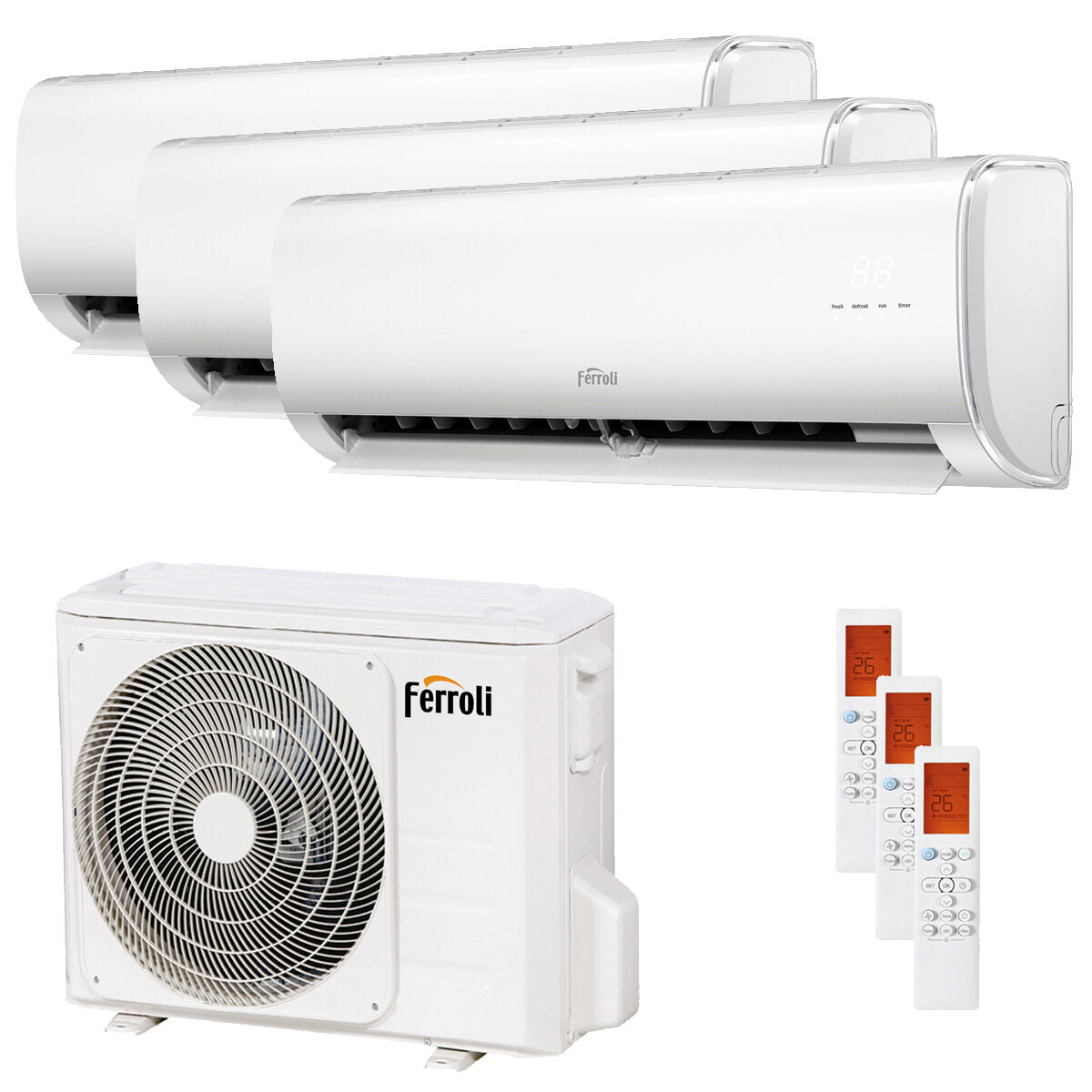 Ferroli Giada trial split air conditioner 9000+9000+12000 BTU inverter A+ wifi outdoor unit 6.2 kW