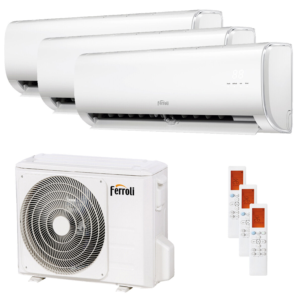 Ferroli Giada essai split climatiseur 12000+12000+12000 BTU onduleur A+ wifi unité extérieure 7,9 kW